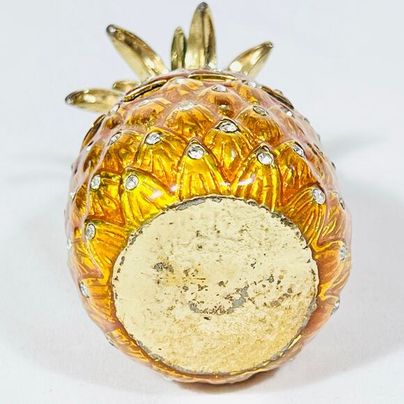 Pineapple Shaped Ceramic Hinged Trinket Box Porcelain Crystals Gold Yellow Green - Picture 2 of 6